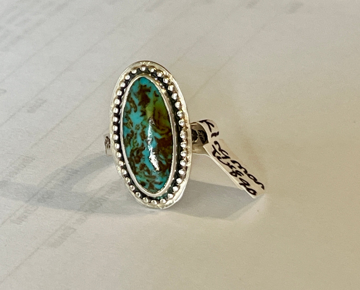 Sterling Silver Ring with Kingman Turquoise Gem Stone Size 9