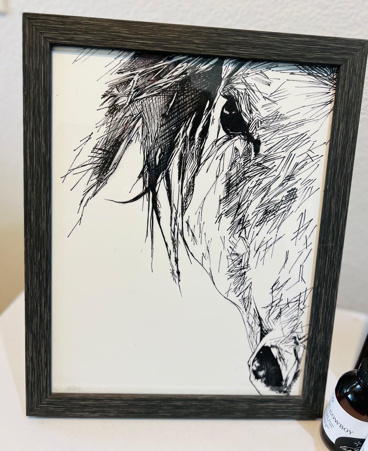 Framed Black & White Horse Drawing