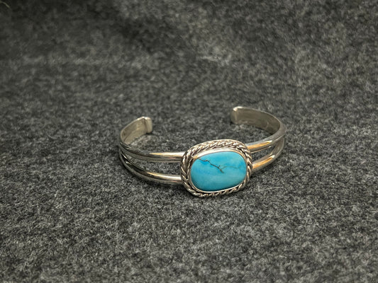 Silver Cuff Bracelet with Genuine Turquoise Gem Stone